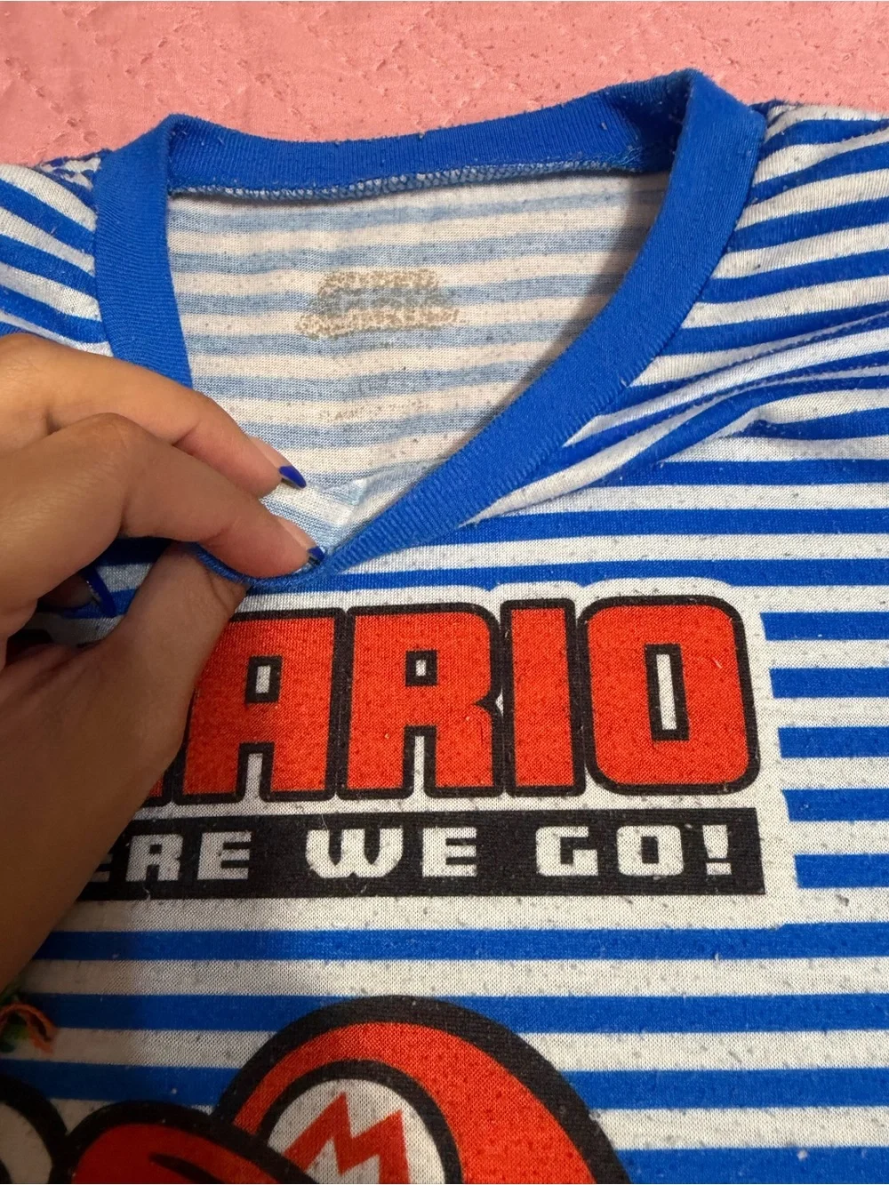 Nintendo Blue & White Mario Striped Tee and Blue Mario Print Shorts